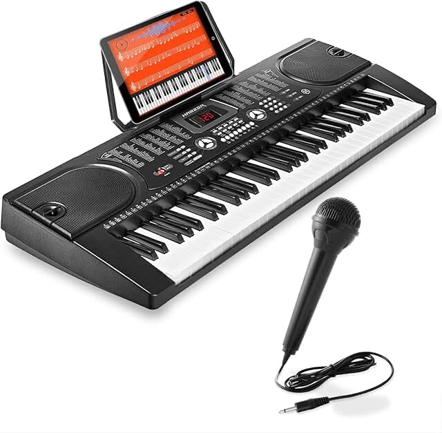 61-Key Portable Keyboard Piano, with Detachable Microphone, Charger, Electric Keyboard Teaching