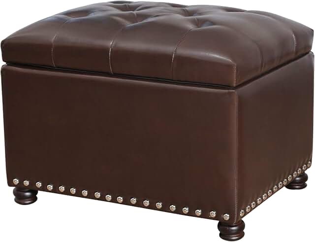 Marcelles 31.5" Solid Wood Faux Leather Square Storage Ottoman