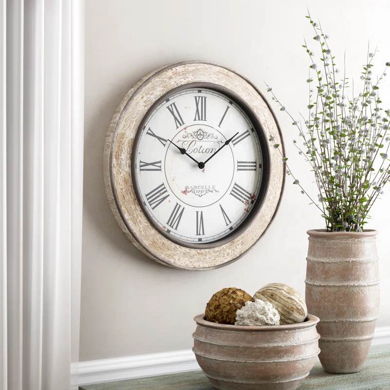 Wooden Distressed Cream Decorative Wall Clock