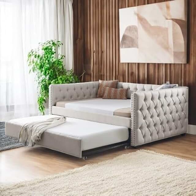 Daybed With Trundle Upholstered Tufted Sofa Bed,Platfrom Bed,Bed Frame