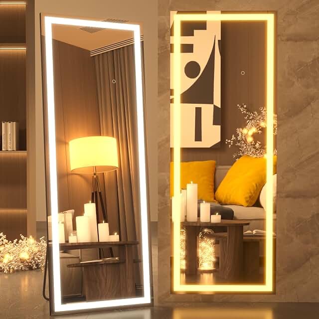 Lighted Metal Framed Full Length Mirror