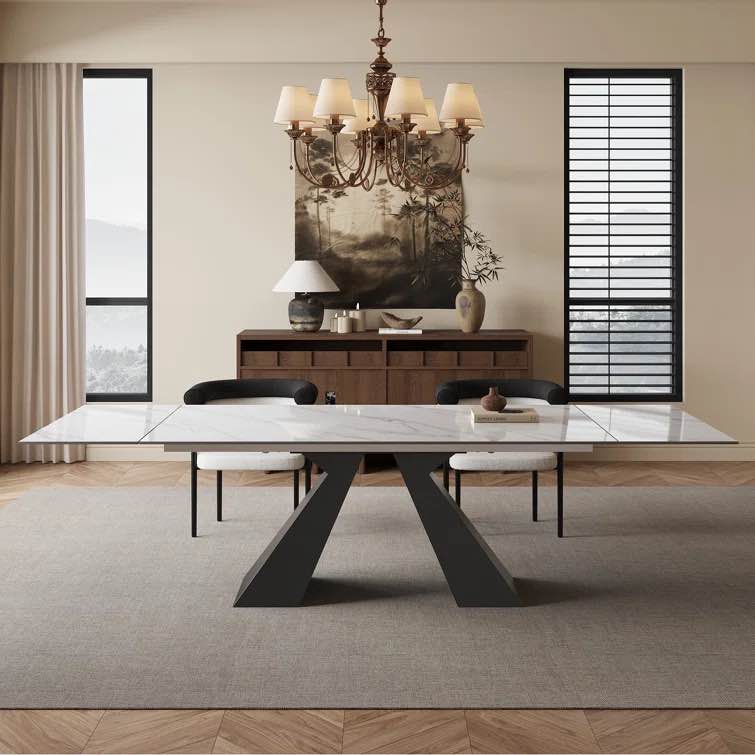 Balcke trestle natraul sintered white stone dining table 