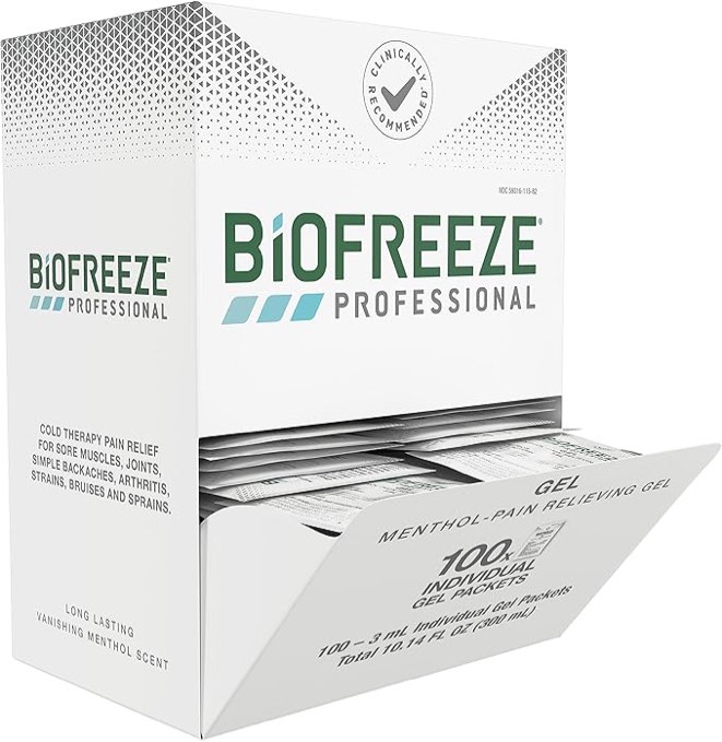 Biofreeze Professional Gel 100 Individual On-The-Go 3mL Packets EXP 7/2025