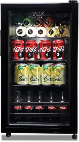 Beverage Refrigerator Cooler 120 Can Freestanding Beverage Cooler with Adjustable Shelving Glass Door for Beer Soda or Wine for Home Office or Bar, Black
