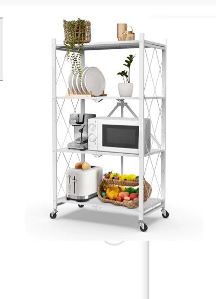 Kitchen Bakers Rack,Stable Folding Shelf,Foldable Grill Cart,Microwave Stand with Wheels, Storage Rack for Kitchen, Office, Living Room, Bathroom,Bookroom Use Black 4 Tier