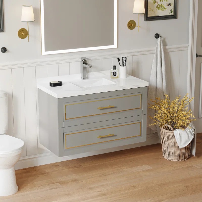 Mittopuri 39'' Wall Mounted Single Bathroom Vanity with Marble Top(missing sink)