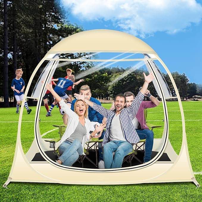 Pop Up Sports Tent, Instant Clear Bubble Tent, with Removable Top Cover, Outdoor All Weather Shelter, for Watching Sports, Cheering, Fishing and Camping 1-4 People (M)