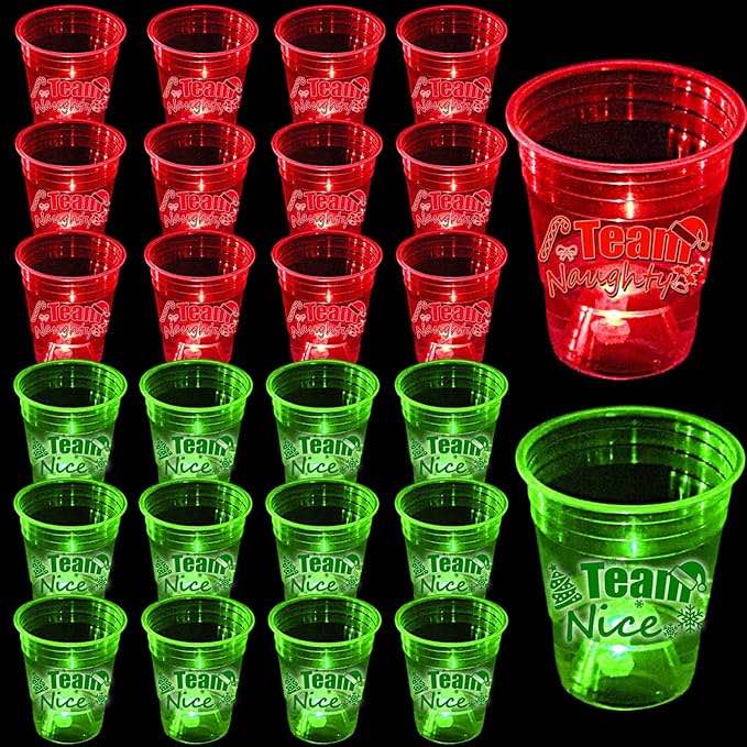 mishunyus 40 PCS Christmas Party Cups Glowing Christmas Team Naughty or Nice Party Cups Decoration Cups for Christmas Party Cups Party Supplies(Red & Green)