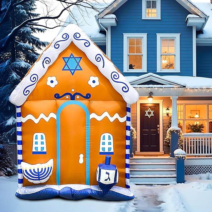 Hanukah Inflatable OurWarm 7FT Hanukkah Inflatables Outdoor Gingerbread House Decorations ...