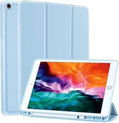 Mastten Case Compatible with iPad 9th/8th/7th Generation Case, for iPad 10.2 Inch Case with Pencil Holder, TPU Smart Stand Back Case Cover for iPad Case 2021/2020/2019, Auto Wake/Sleep, Sky Blue 