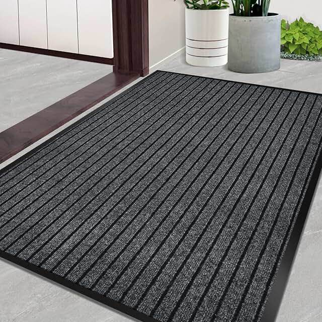 Amyracel Front Door Mat Outside Entrance, 36"x 72" All Season Weather Outside Door Mat, Heavy Duty Rubber Backing Door Mats for Entryway, Low Pile Entry Indoor Doormat for Inside Floor, gray