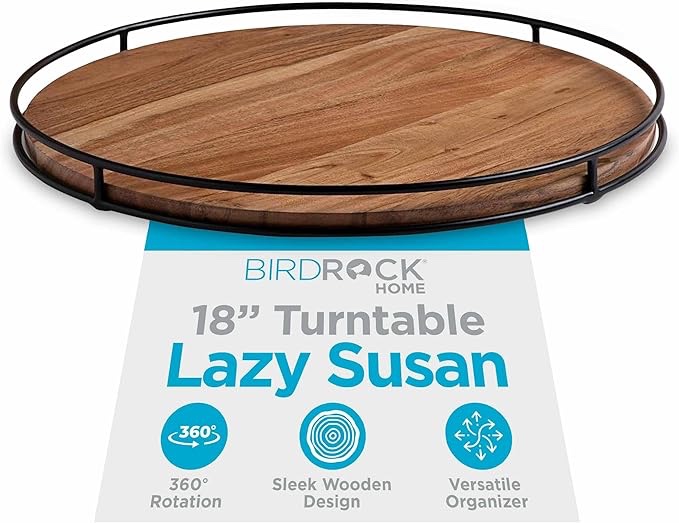 BIRDROCK HOME 18 Wooden Lazy Susan - Espresso - Iron Edges - Table Top Turntable - Cabinet or Pantry Organizer - Decorative Spice Rack Medicine Cleaning Spinning Table - Wood