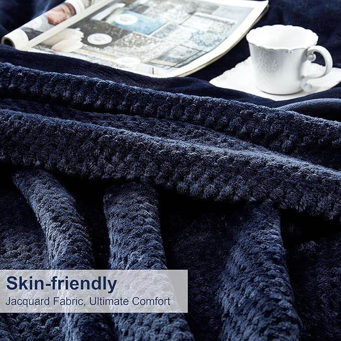 DREAMNINE Large Thick 3 Layers Soft Flannel Fleece Queen Size Blanket for Bed 90" x 90,Luxury Warm Fuzzy Velvet Blanket for Winter, Solid Cozy Plush Microfiber Blanket for Bedroom,Washable, Navy Blue
