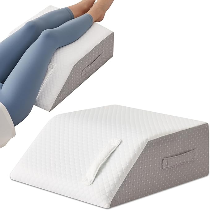 Leg Elevation Pillow for After Surgery, Leg Pillow Elevation Blood Circulation, Memory Foam Leg Wedge for Elevation for Swelling, Foot Elevation Pillow Post Surgery 23.616.88 Inch White/Grey