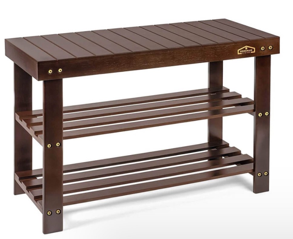 Homemaid Living 3-Tier Bamboo Shoe Rack & Bench, Brown