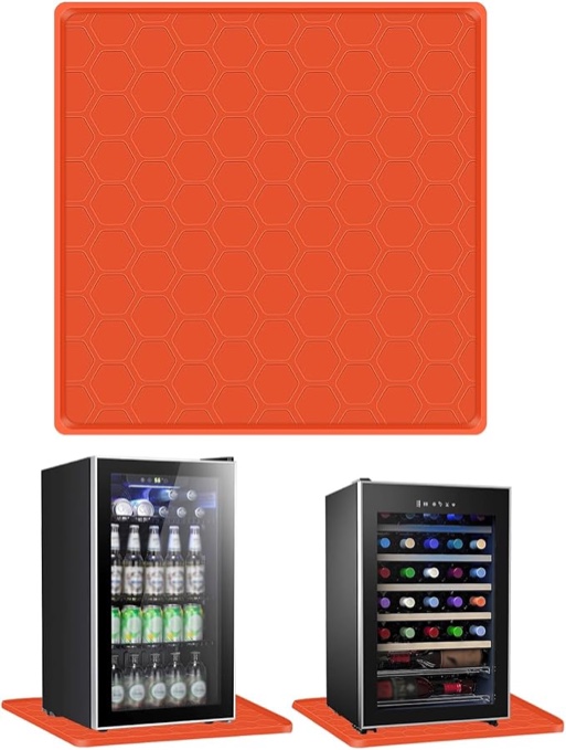 23 Inch Mini Fridge Mat with Raised Edge, Refrigerator Floor Protector Mat, Under Small Fridge Silicone Mat, Protect from Leaks Water Spills and Floor Damage for Fridge, Washer, Wine Cooler (Orange)