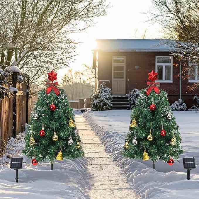 VINGLI 30 Inch Solar Christmas Tree, Outdoor Christmas Tree with 8 Flashing Light Modes for Garden, Courtyard, and Roadside Fence, Fast Charging & Long Lasting, 2PCS