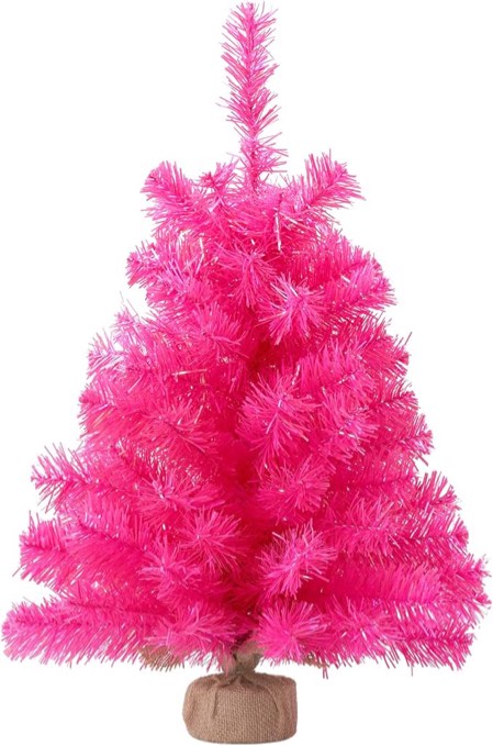 Pink Christmas Tree 2ft Tinsel Artificial Small Mini Xmas Pine Trees Decorations Tabletop Centerpiece Mantel Home Decor