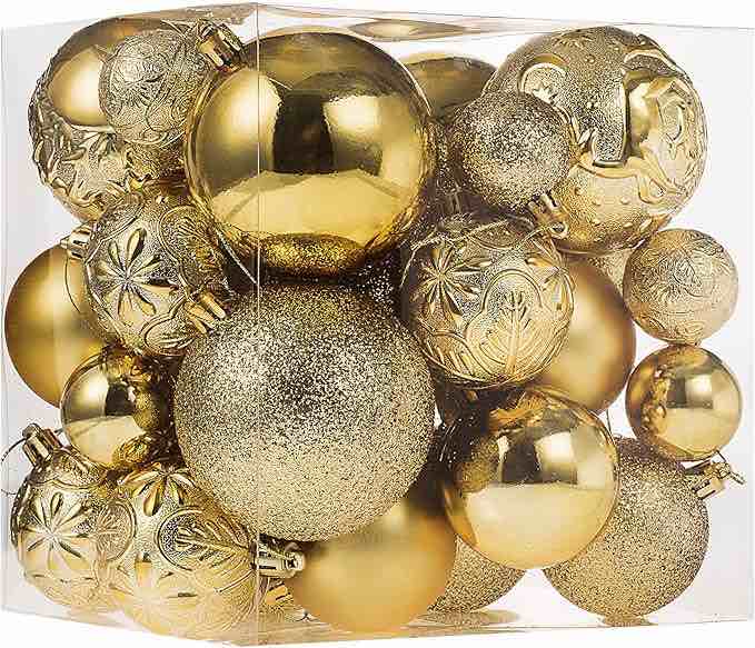 Christmas Ornaments for Xmas Trees,Gold Shatterproof Christmas Ball Ornaments