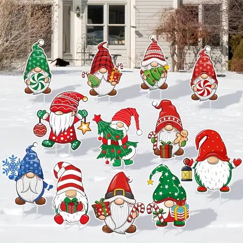 Set of Christmas Gnomes cards with red ribbon 