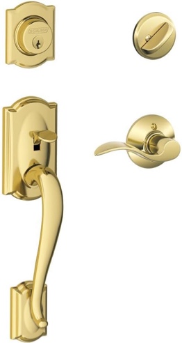Schlage Camelot Single Cylinder Handleset and Accent Lever, Gold (F60 V CAM 619 ACC)