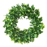 Artificial Greenery Wreath 16-inch Green Leaves Wreath Round Wreath for Hanging on The Door and Wall for Family Christmas and Wedding Decorations