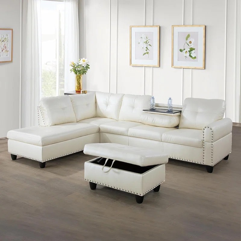 Plyler 97.2" Wide Faux Leather Modular Sectional with Ottoman