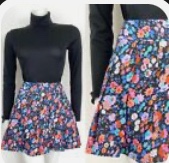 tall: L. VINTAGE 60s 70s BLACK BLUE PURPLE PINK RED FLORAL KICK PLEAT SHORT SKIRT 6 8