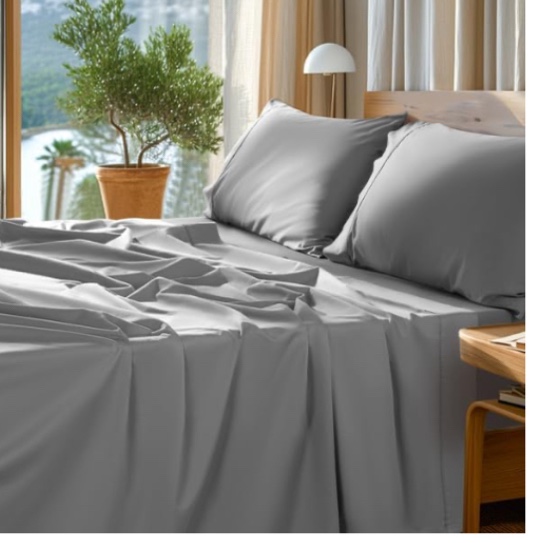 SONORO KATE 100% Egyptian Cotton Sheets Set - 1000 High Thread Count, Luxury 5-Star Hotel Sateen Bed Sheets, Soft, Breathable Long Staple Sheets, Fit up to 16" - 4 PC (Grey,Queen)