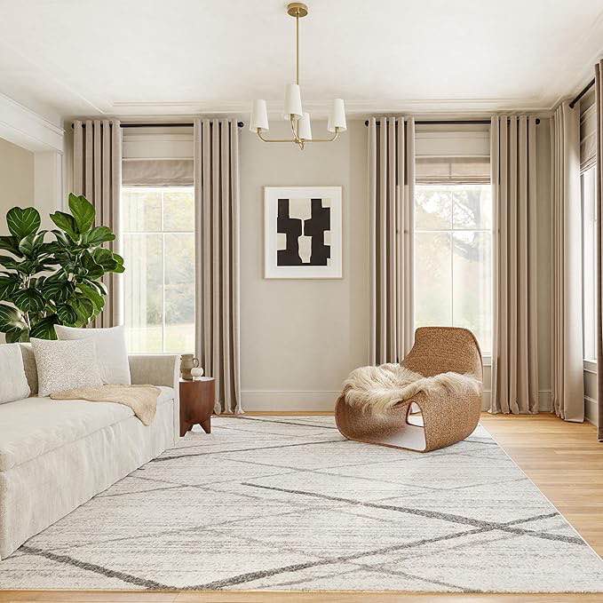 nuLOOM 5x8 Thigpen Contemporary Area Rug, Grey, Abstract Lines, Non-Slip Backing, Stain Resistant, For Bedroom, Dining Room, Living Room, Hallway, Office, Kitchen, Entryway