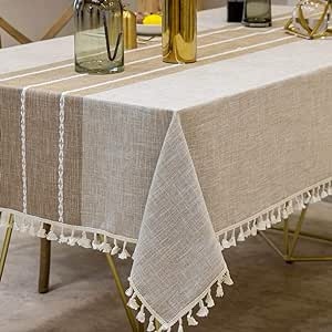 Deep Dream Tablecloths, Stitching Tassel Table Cloth, Linens Wrinkle Free Anti-Fading,Table Cover Decoration for Kitchen Dinning Party Christmas (Square,55''x55'',4 Seats, Light Coffee) Light Coffee 55'' x 55''