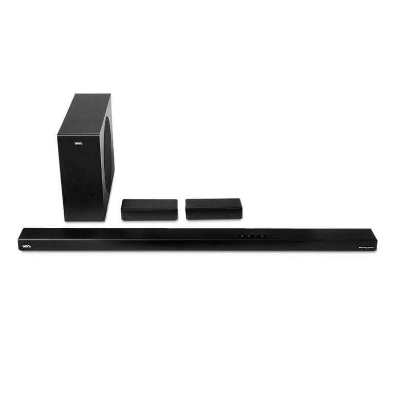 onn. 5.1 Ultra-Slim Surround Soundbar System with Dolby Atmos, Wireless Subwoofer and Wireless Satellite Speakers, 36"