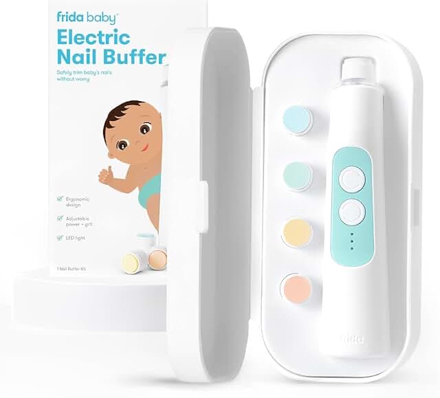 Frida Baby Electric Nail Buffer - Baby Nail File, Nail Clippers + Trimmer Kit - 4 Buffer Pads, LED Light + Case