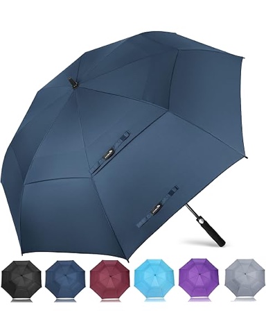 Vedouci Large Oversize Golf Umbrella Double Canopy Vented Windproof Stick Umbrella with Teflon Coating, Automatic Umbrellas Anti UV Coating Golf Umbrellas,Black