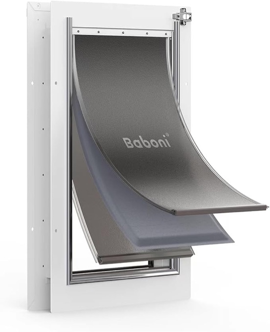 Baboni 3-Flaps Pet Door for Interior and Exterior Doors, Steel Frame and Telescoping Tunnel, Strong and Durable Dog Door (Pets Up to 40 Lb) -Medium