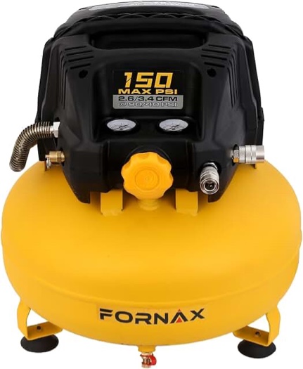 FORNAX Pancake Air Compressor with two couplers, 6 Gallon Portable Electric air compressor, 150 PSI,Oil -Free