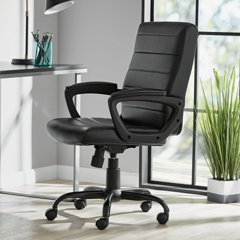 Mainstays Bonded Leather Mid-Back Manager's Office Chair, Black 23.75 x 25.50 x 40.25 Inches