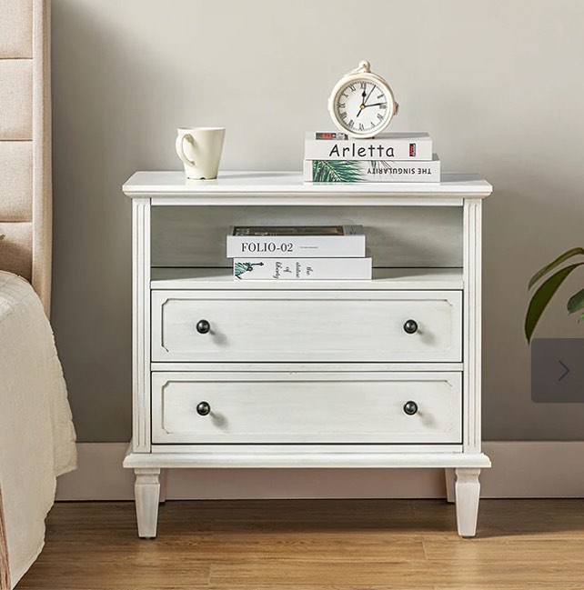 Galatea 2 - Drawer Solid Wood Nightstand Chest white 