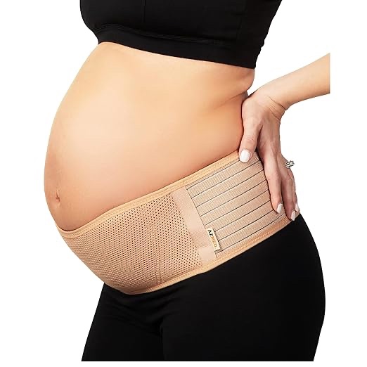 AZMED Maternity Belly Band for Pregnant Women - Pregnancy Must Haves Belly Support Band for Abdomen, Pelvic, Waist, Back - All Stages of Pregnancy & Postpartum Belly Band (Beige) - Pregnant Mom Gifts