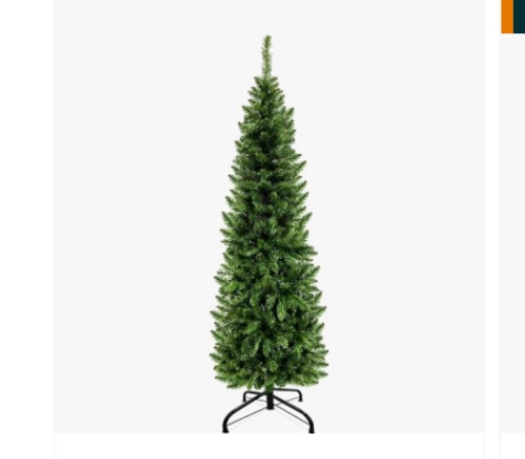 TURNMEON 5 Feet Pencil Christmas Tree Decoration with Thick 380 Tips, Metal Stand,Premium Realistic Spruce Branch Artificial Christmas Slim Tree Decor Home Indoor Outdoor Party Holiday (Spruce Green)
