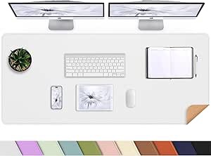 Leather Desk pad Protector, Large Desk mat with Natural Cork & PU Leather,Mouse pad,Non-Slip Office Desk Mat,Waterproof Desk Writing Pad for Office and Home (47in*23in, White) 47in*23in White