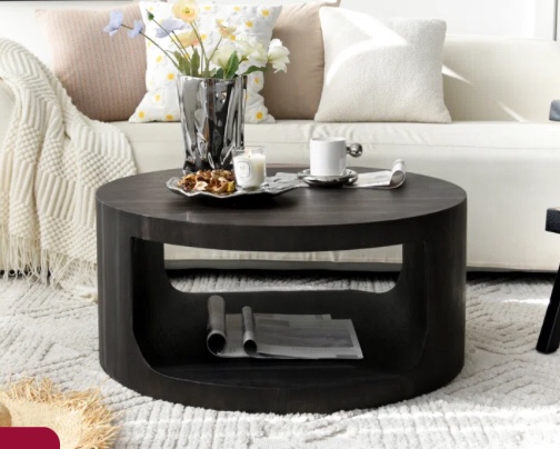 Round Coffee Table with Solid Wood Veneer