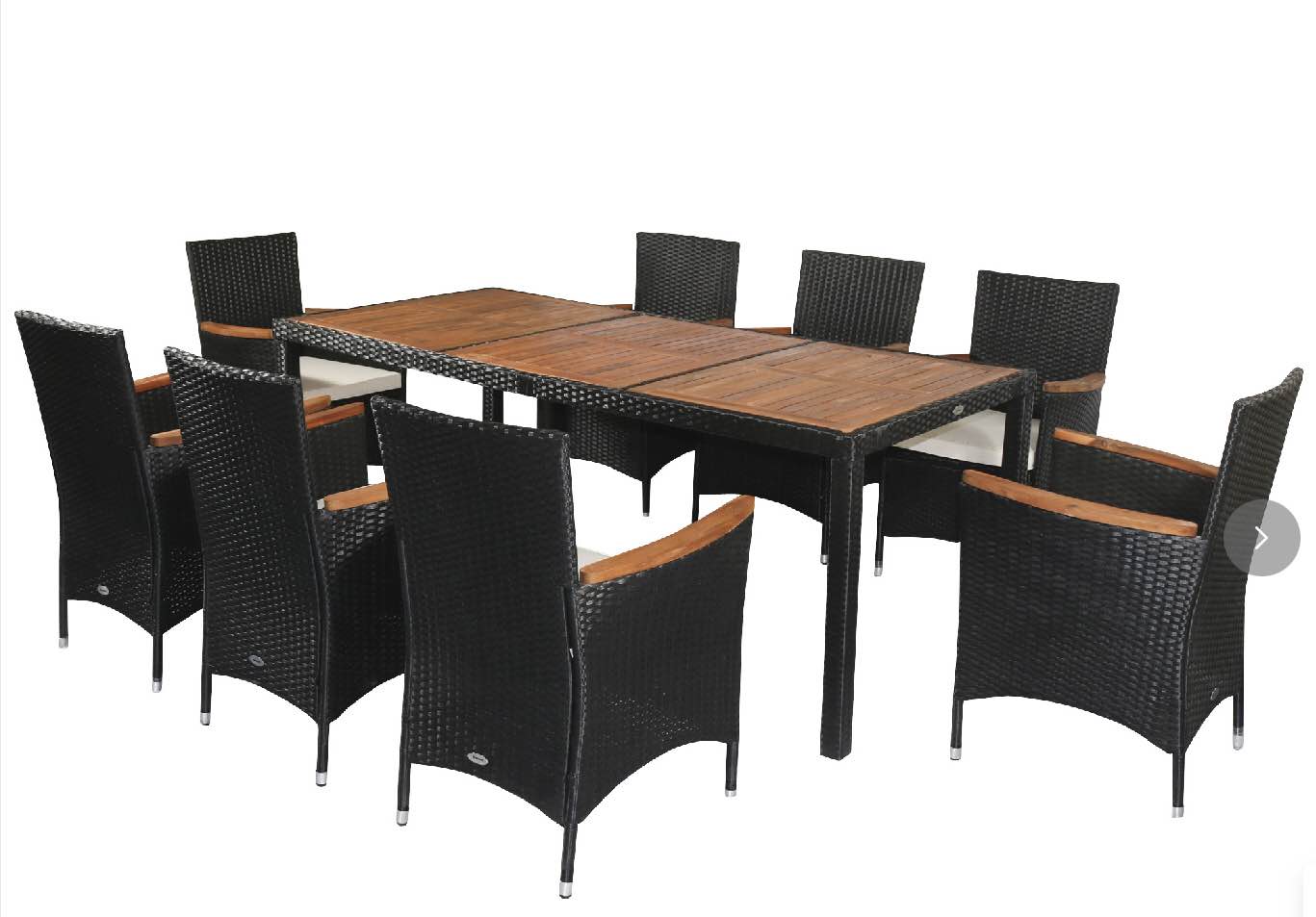 Outsunny 9 Pieces Outdoor Dining Set for 8, Wicker Rattan Patio Furniture Set, Patio Table and Chairs Set with Cushions, Acacia Wood Table Top, Conversation Set for Garden Backyard Deck, Cream White(incomplete missing box 1/4)