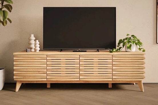 Corrigan Studio Mamtha Oak Effect TV Stand for TVs up to 80" Large Modern Entertainment Center Storage