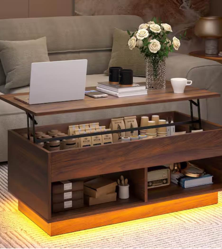 Medium Wood Rectangular Coffee Table, Lift Top Coffee Table with Large Hidden Storage Shelf, Lift Tabletop Dining Table for Living Room, Home Small Space
