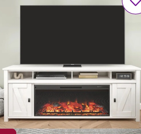 Janoah Electric Fireplace TV Console With Remote For Tvs Up To 85", Ivory Oak, Box 1 Of 2