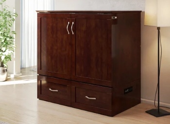 Atiyah Solid Wood Storage Murphy Bed with Mattress, Drawer, and Built-in Charger(incomplete)