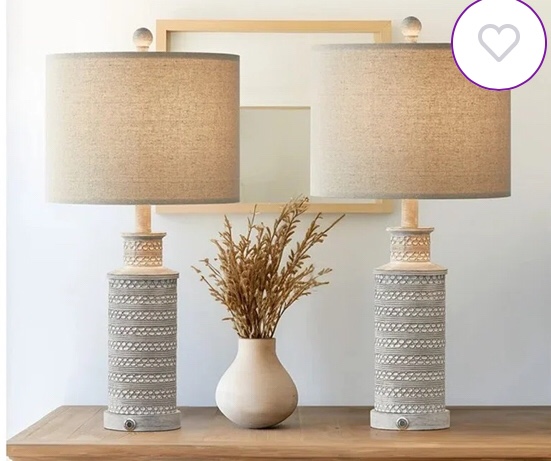 24.5"country retro farmhouse resin table lamp set,classic design suitable for living room,bedroom bedside