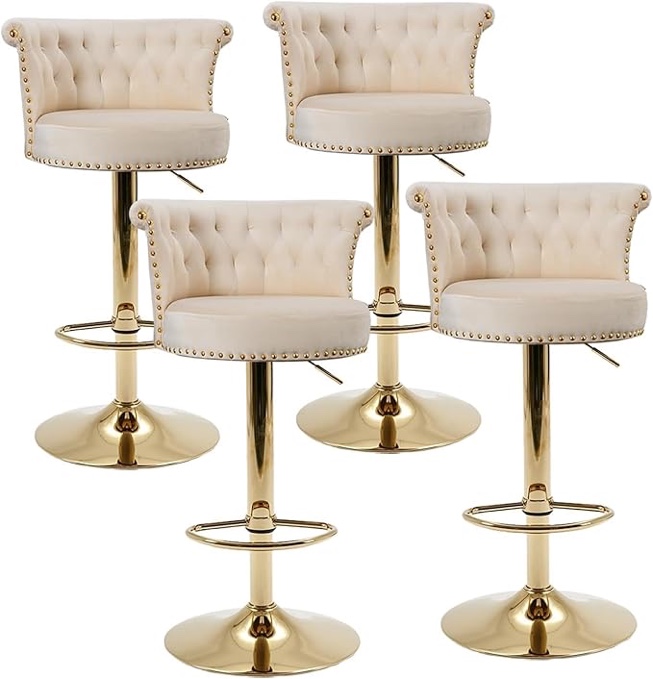 tufted beige adjustable barstool