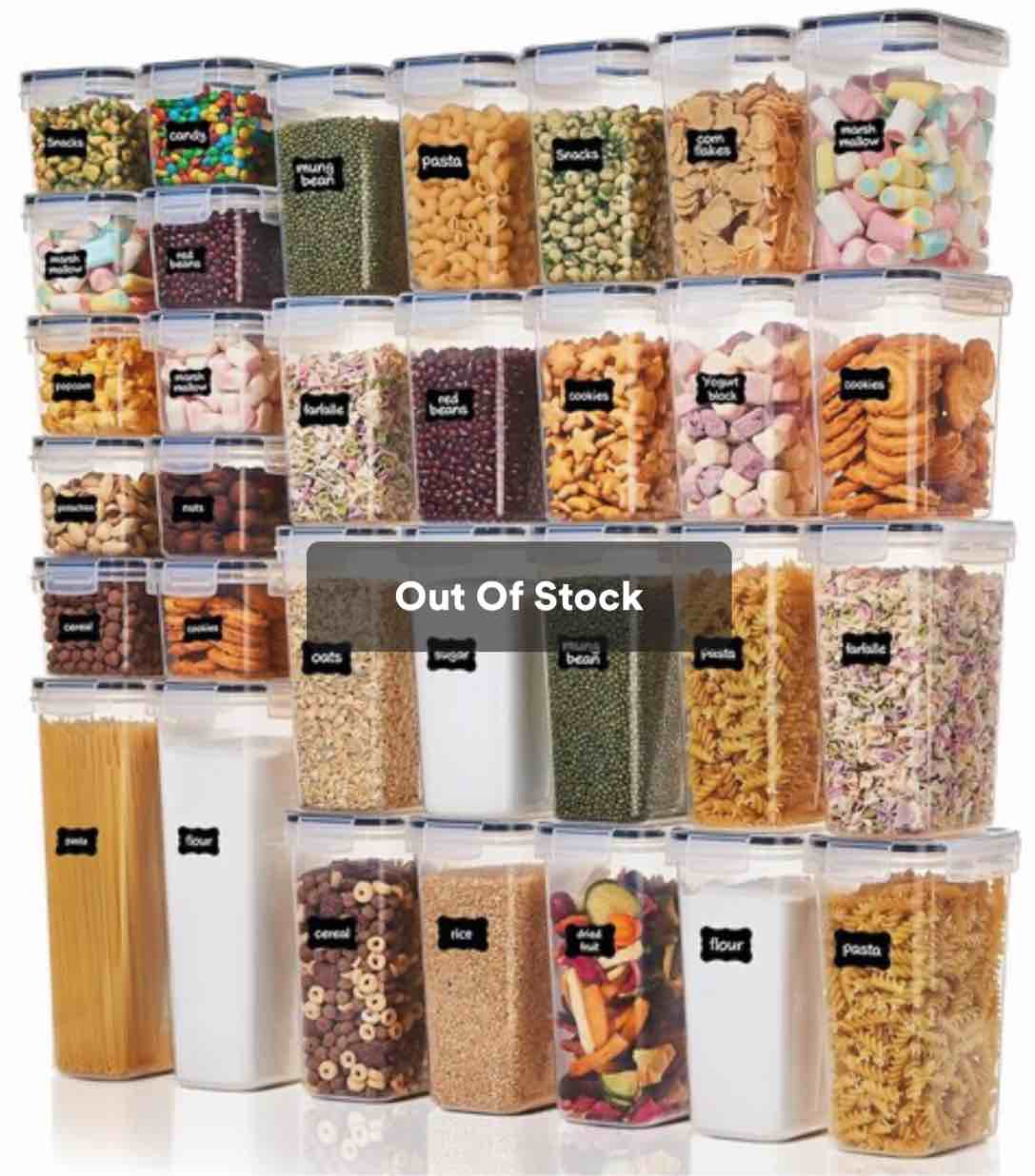 32Pcs Airtight Food Storage Containers Set, BPA Free Plastic Kitchen And Pantry Organization Canisters With Lids For Cereal, Dry Food, Flour And Sugar, Includes 32 Labels